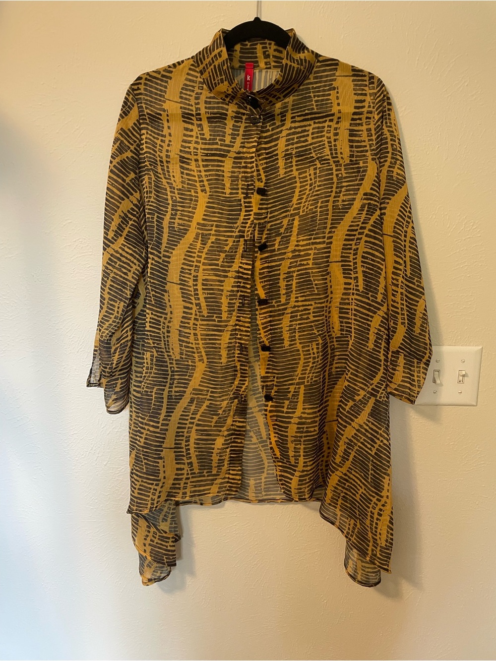 Connie Kay Tribal Pattern Sheer Duster Blouse Size M